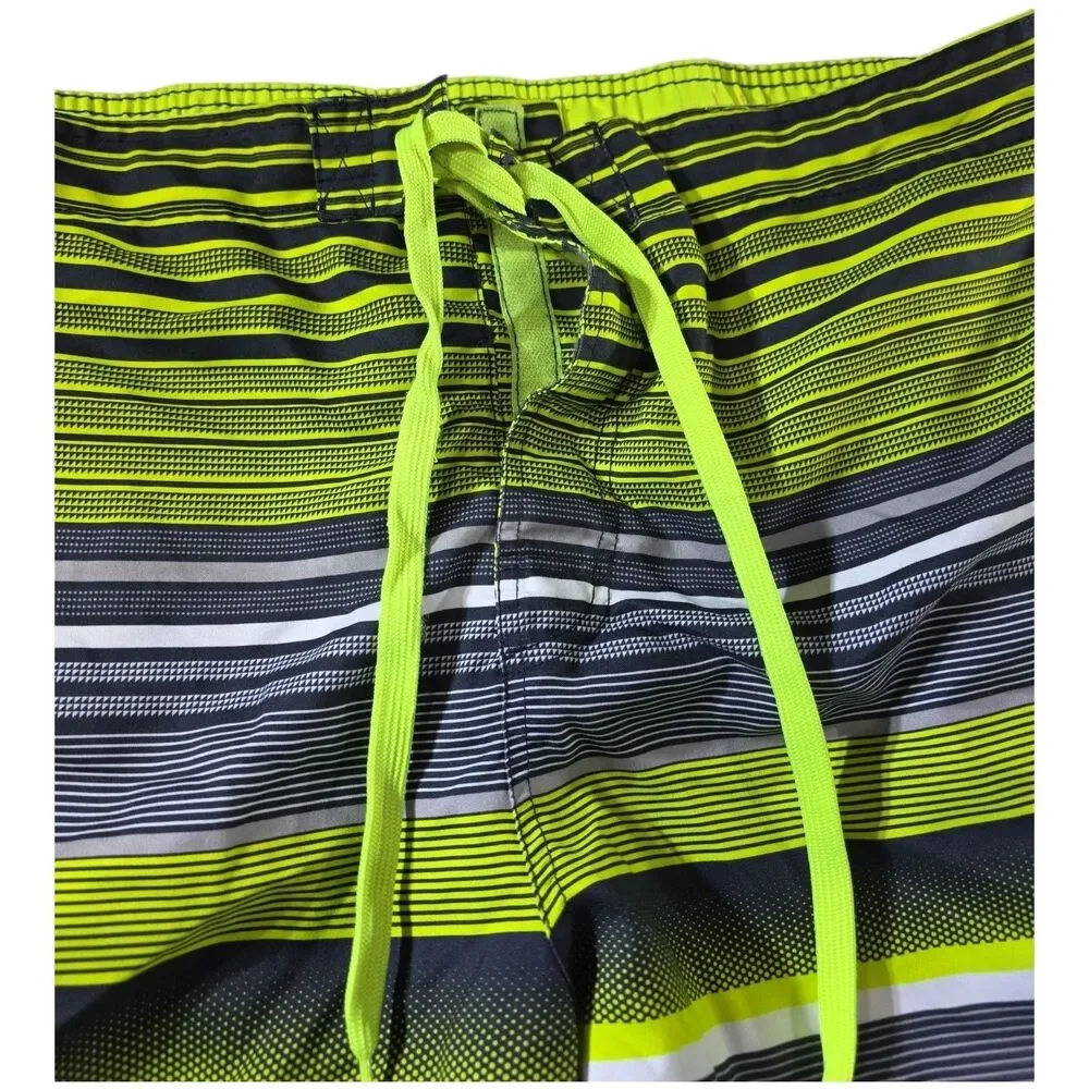 OP Ocean Pacific Mens Big Tall Board Shorts 3XL Neon Stripe Lined Trunks EUC
